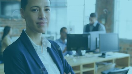 Poster - Standing confidently in office, professional with colleagues working in background