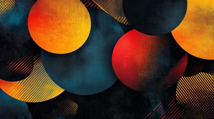 Poster - Colorful Abstract Circles on Dark Background: Modern Geometric Stock Art