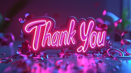 Neon Thank You Sign with Confetti