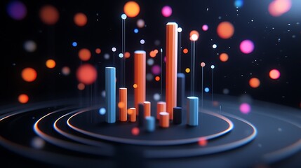 Poster - Abstract Colorful 3D Bar Chart with Neon Lights and Bokeh