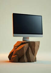 Fototapete - Modern computer monitor on a unique rock-inspired stand