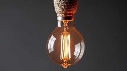 Poster - Vintage light bulb with glowing filament against dark background. Retro design concept