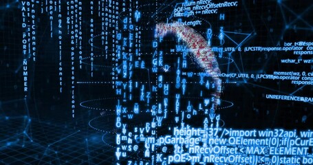 Poster - digital code and data processing animation forming abstract globe shape