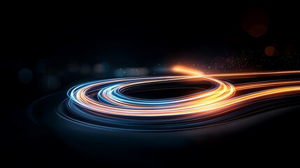 Poster - Abstract Green And Blue Light Trails Flowing On Black Background