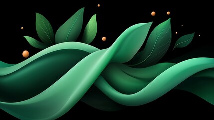 Poster - Abstract Green Light Beams Flowing on Dark Background