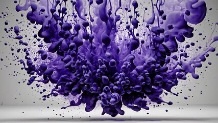 Poster - Purple paint explosion with dynamic swirls against white backdrop. Art creativity concept