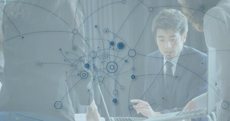 Poster - Collaborating business professionals with data animation overlay in office setting