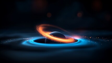 Wall Mural - abstract space concept: glowing planet with rings in dark universe