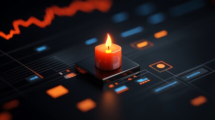 Poster - Red Candle on Dark Digital Chart: Finance and Technology Concept