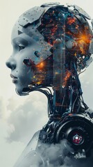 Aufkleber - conceptual fusion of artificial intelligence and organic forms illustrating the future of machine le