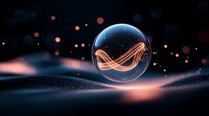 Wall Mural - translucent sphere with glowing swirling lines in dark blue