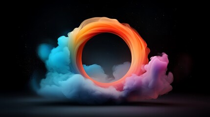 Wall Mural - vibrant abstract cosmic energy swirl with orange and blue smoke ring
