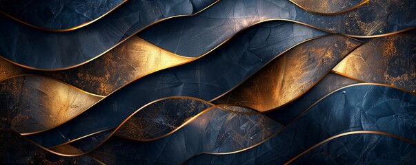 Poster - Elegant overlap of gold geometric lines on deep navy background creates a luxurious visual experience