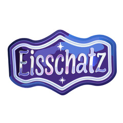 Poster - a whimsical sign with a blue and purple border featuring the name 