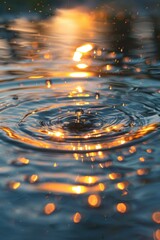 Poster - Water ripples in high detail showcasing beautiful reflections of natural light at sunset in a tranquil setting
