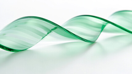 Poster - Close up of a translucent green ribbon in a wavy pattern on a white surface with soft shadows casting