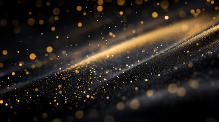 Poster - A dark textured surface with blurred golden lights and sparkles scattered across the image plane