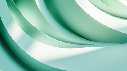 Poster - A close up of curved paper layers in shades of green and white creating an abstract design