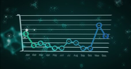  - Animation of line graph showing monthly data trends on glowing abstract background