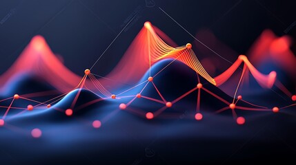 Poster - Abstract Futuristic Digital Data Visualization with Red and Blue Glowing Waves