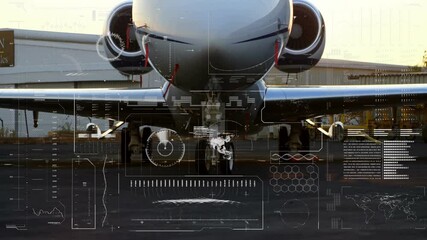 Poster - Digital animation overlay showing data on aircraft parked on tarmac
