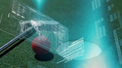 Poster - On grass, golf ball with digital data overlay and animation holographic display