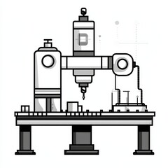 Leinwandbilder - Automated Milling Machine Illustration with Modern Minimalist Design in Black and White
