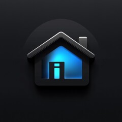 Aufkleber - Futuristic Dark Home Icon with Blue Illumination on Black Background Creates a Modern Digital Aesthetic.
