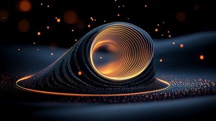 Poster - Abstract Swirling Golden Lines and Particles on Dark Background