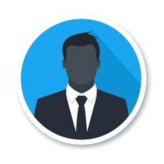 Aufkleber - Professional Avatar: Silhouette of a Man in Suit with Tie on Blue and White Round Icon, User Profile Picture