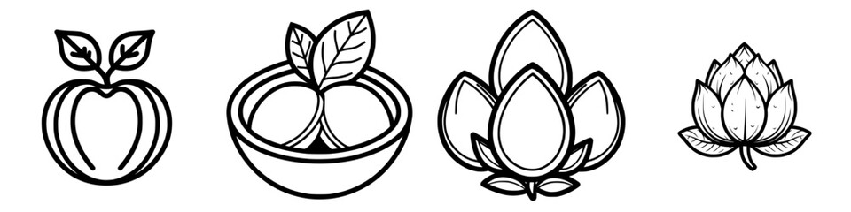 Poster - Collection of simple line drawings depicting fruits and flowers suitable for various design projects