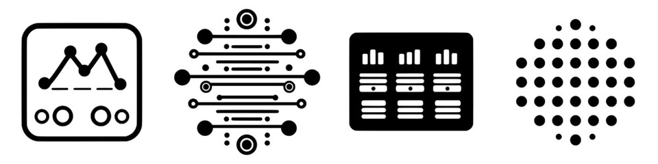 Poster - Visual representation of data analytics through black and white graphic designs in a modern digital environment