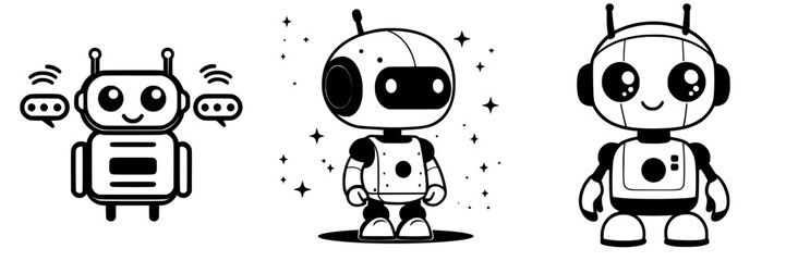 Poster - Cute cartoon robots communicating and having fun in a playful, imaginative environment