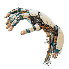 Poster - Mechanical arm showcasing advanced circuitry against a clean white backdrop, Mechanical arm and circuit core Transparent background
