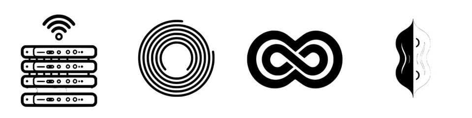 Poster - Symbol designs representing technology, connectivity, and infinity concepts in black and white