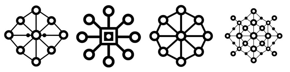 Poster - Illustrations of abstract network designs showcasing various interconnected node structures