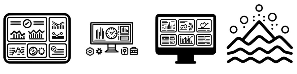 Fototapete - Visual representation of data analysis tools and metrics with graphs and charts on multiple screens