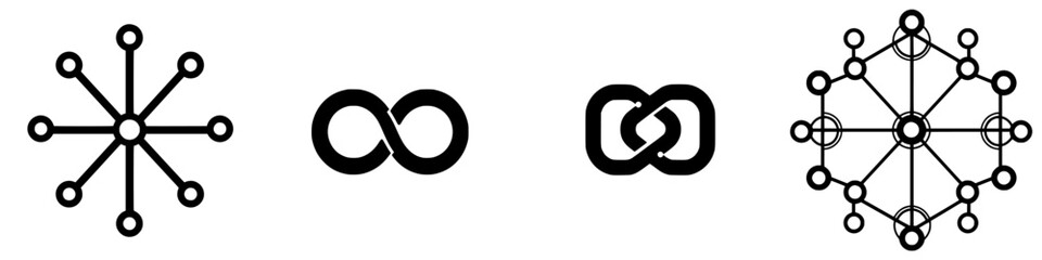Poster - Unique abstract symbols representing connection, infinity, and complexity displayed in a seamless layout on a white background