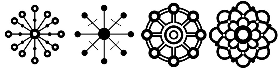 Poster - Intricate geometric designs featuring black and white patterns with circular and radial elements on a simple background
