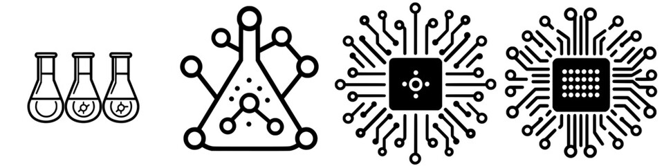 Poster - Illustration of scientific concepts including experimental flasks and electronic circuits showcasing innovation in research and technology