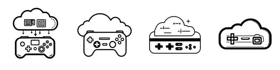 Poster - Illustration of gaming cloud features with device connectivity and controller graphics in minimalistic design