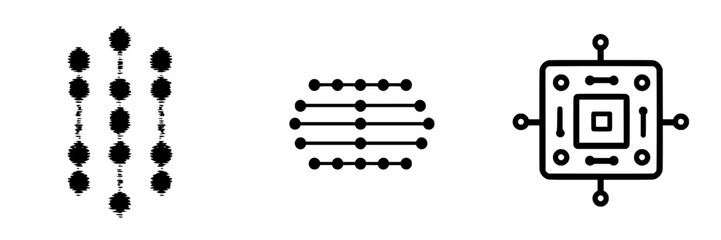 Poster - Patterns and symbols representing digital technology and connectivity in a modern abstract style