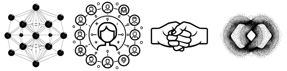Poster - Network connections and collaboration symbols illustrating teamwork and communication in a modern context