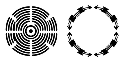 Poster - Symmetrical black patterns featuring circular designs with radial lines and directional arrows