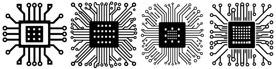 Poster - Detailed black and white designs of microchips illustrating modern technology and electronic innovation