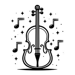 Poster - Violin surrounded by musical notes and stars creates an enchanting atmosphere of creativity and harmony