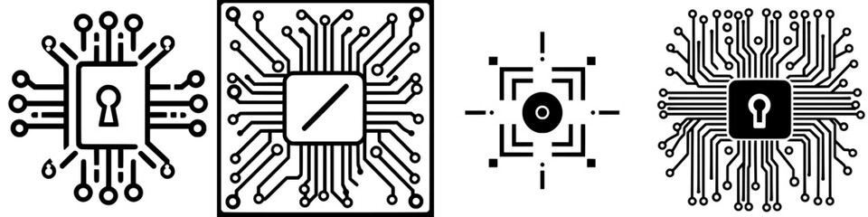 Poster - Circuit board designs featuring key locking elements and intricate patterns showcasing cybersecurity concepts