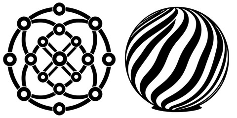 Poster - Geometric patterns featuring interconnected nodes and swirling lines in black and white design