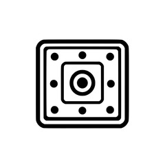 Poster - Geometric design featuring a square with a circular center and surrounding dots on a simple background