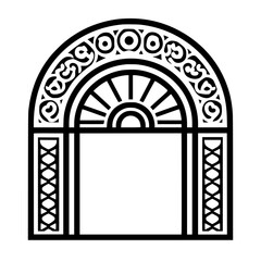 Poster - decorative architectural arch design featuring intricate patterns and a sun motif, ideal for artisti